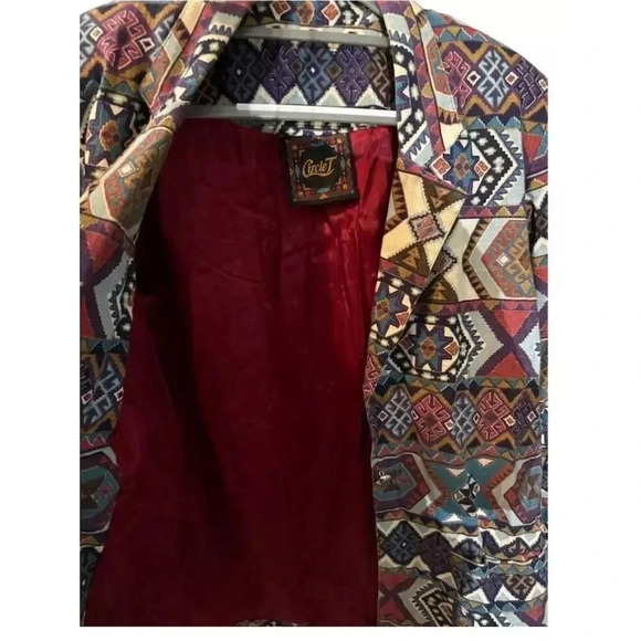 Circle T VTG Country Western Tapestry Aztec Blazer Jacket M Multicolor Cowboy - Picture 10 of 11